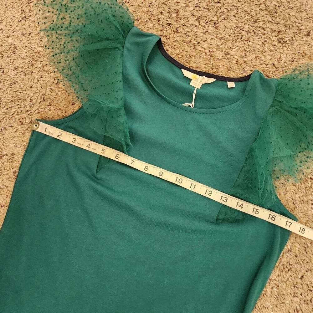 NWT Boden Polka Dot Tulle Statement Shoulder Ruffle Jersey Forest Green US4 - Picture 8 of 11